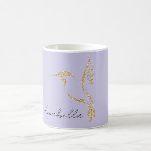 Guld Glitter Hummingbird & Eget namn på Lavender Kaffemugg
