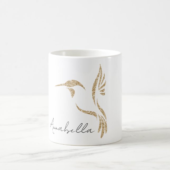 Guld Glitter Hummingbird och eget namn Kaffemugg (Center)