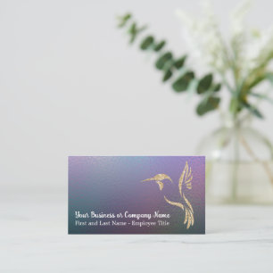 Guld Glitter Hummingbird på Mörk Holograf Visitkort