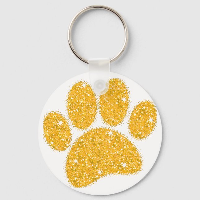 Guld Glitter Hund Pawprint Nyckelring (Framsida)