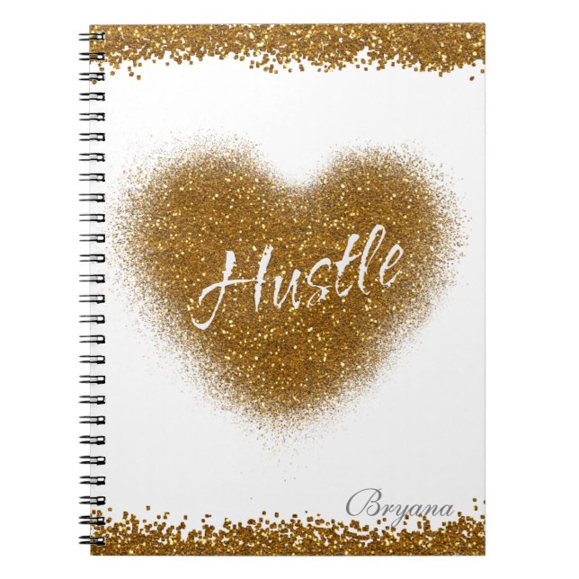 Guld Glitter HUSTLE Heart Glamor Notebook Journal Anteckningsbok (Framsidan)