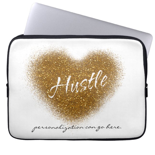 Guld Glitter HUSTLE Hjärt Glamour  Laptopfodral Vä Laptop Sleeve (Framsidan)