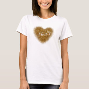Guld Glitter HUSTLE Hjärt Glamour Tank Top T-shirt