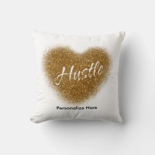 Guld Glitter HUSTLE Hjärta Glamour Kudd Kudde