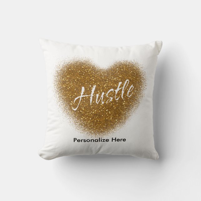 Guld Glitter HUSTLE Hjärta Glamour Kuddcover Kudde (Framsida)