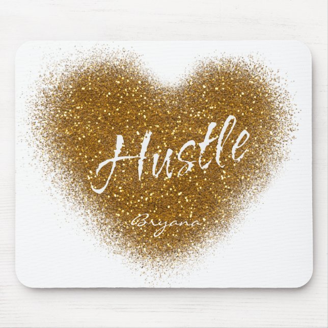 Guld Glitter HUSTLE Hjärtan Personlig Musmatta (Framsidan)