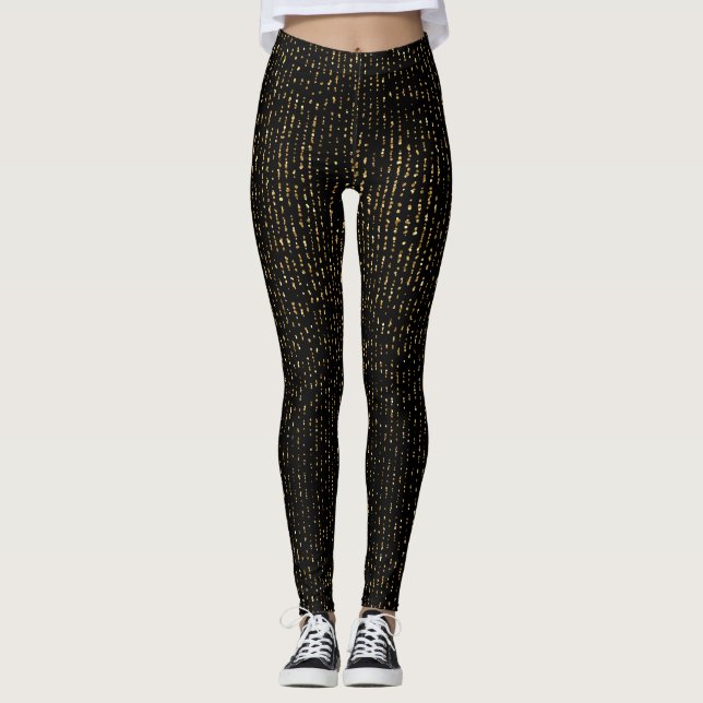 Guld glitter i svart bakgrund leggings (Framsida)