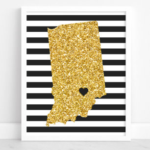 Guld Glitter Indiana-staten Svarta och vita Rand Poster