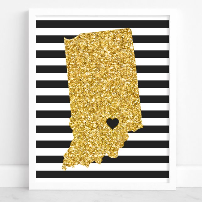 Guld Glitter Indiana-staten Svarta och vita Rand Poster (Skapare uppladdad)