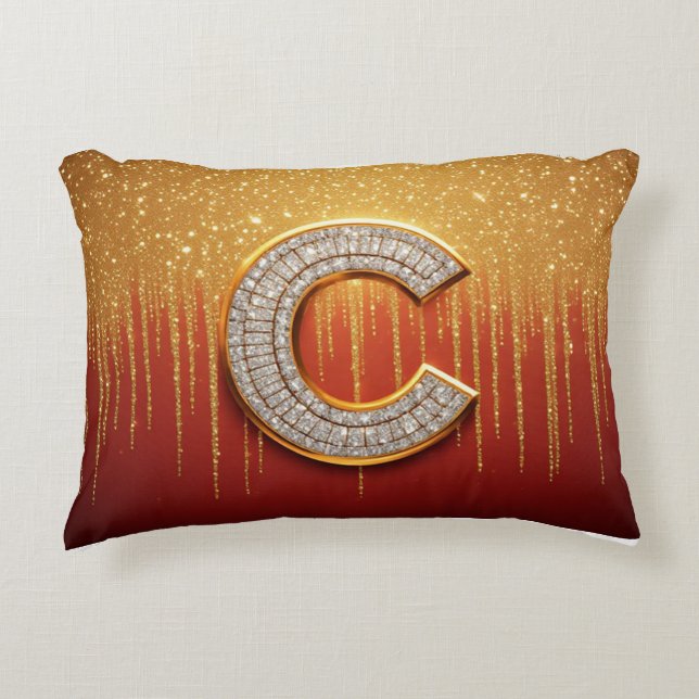 Guld Glitter Initialbokstav C Monogram Present Prydnadskudde (Framsidan)