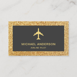 Guld Glitter Jet Flygplan Flygbolag Pilot Visitkort