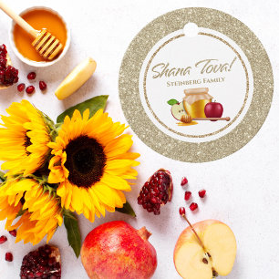 Guld Glitter judisk Rosh Hashanah Gåvor Etiketter