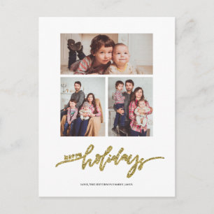 Guld Glitter jul 3 Photo Collage Helgdag Vykort