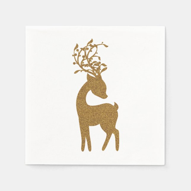 Guld Glitter Jul Holiday Renar Pappersservett (Framsidan)
