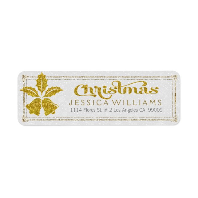 Guld Glitter-julen Klockor Returadress Etikett (Framsidan)