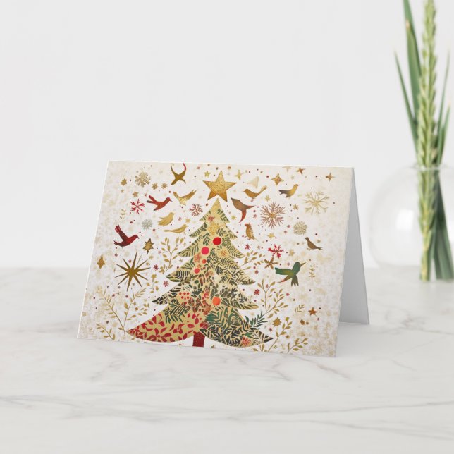 Guld Glitter Julgran med styckningsdelar Kort (Framsida)