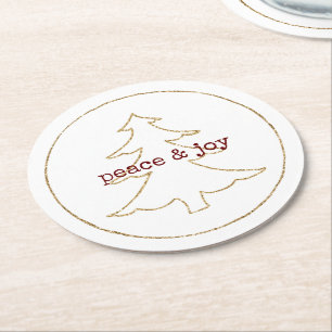 Guld Glitter Julgran Underlägg Papper Rund