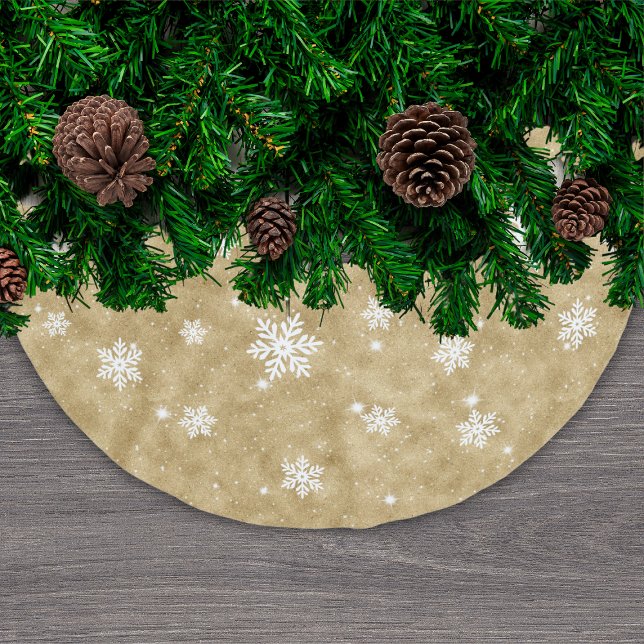 Guld Glitter julstjärnor Snöflingor Mönster Julgransmatta Borstad Polyester (Skapare uppladdad)