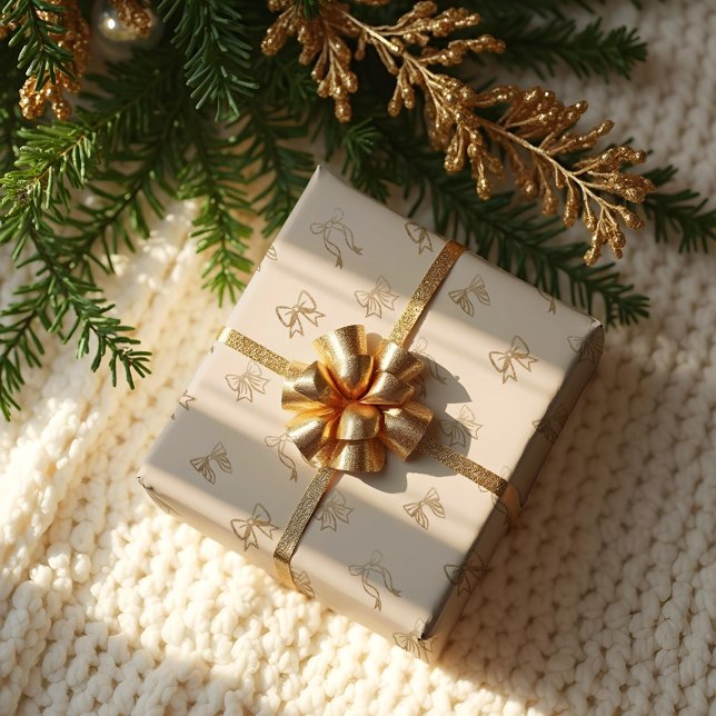 Guld Glitter, julstrupar med vimlig Elegant Presentpapper (Gold Glitter Whimsical Elegant Christmas Bows Wrapping Paper)