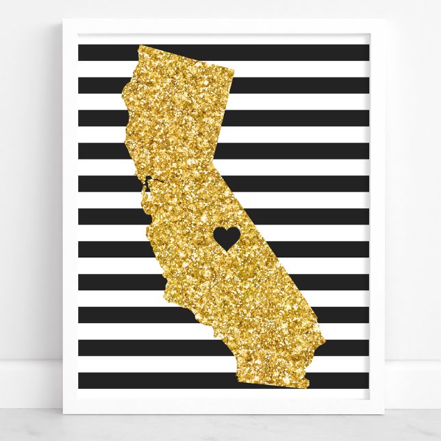 Guld Glitter Kalifornien Svarta och vita Rand Poster (Skapare uppladdad)