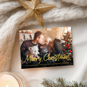 Guld Glitter Kalligrafi Foto God Jul Vykort