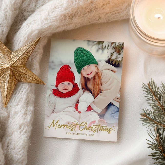 Guld Glitter Kalligrafi Foto God Jul Vykort (Skapare uppladdad)