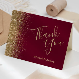 Guld Glitter Kant Burgundy Red Bröllop Tack Kort