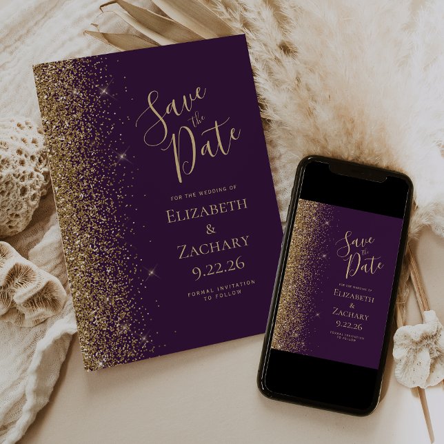 Guld Glitter Kant Mörklila Spara Datum Meddelande (Skapare uppladdad)