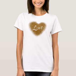 Guld Glitter KÄRLEK Heart Glamor Tanktop Shirt Tröja