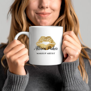 Guld Glitter Kiss Läppar Business Makeup Artist Kaffemugg