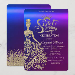 Guld Glitter Klänning, Tiara, Diamanter Ombre Swee Inbjudningar