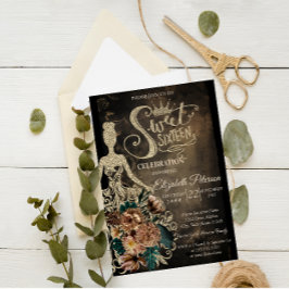 Guld Glitter Klänning, Tiara, Rosor Gothic Sweet 1 Inbjudningar