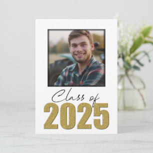 Guld Glitter klass 2025 Fotomeddelande Inbjudningar