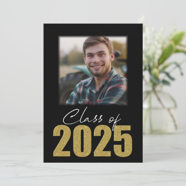 Guld Glitter klass 2025 Fotoöppningshus Inbjudningar (Stående Fram)