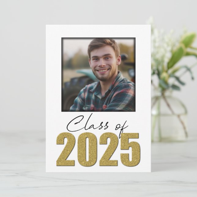 Guld Glitter klass 2025 Fotoöppningshus Inbjudningar (Stående Fram)