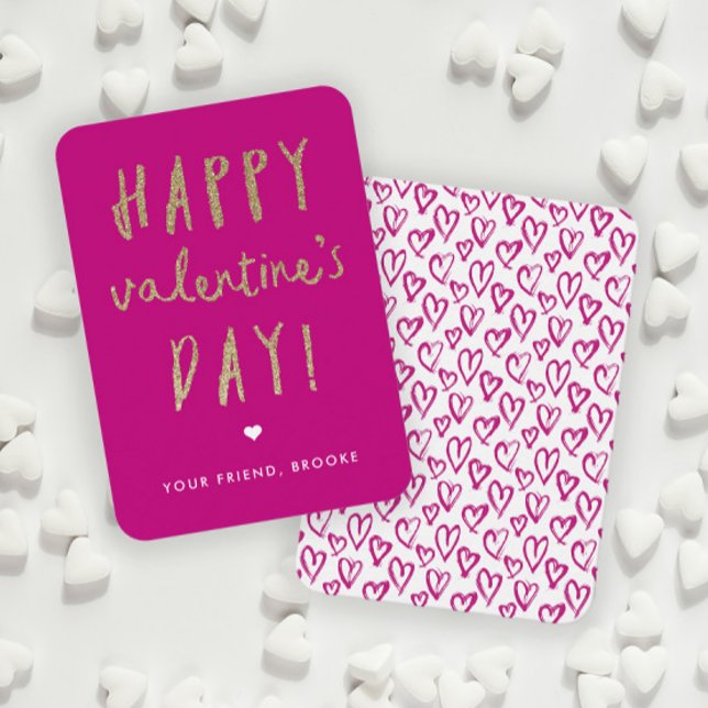 Guld Glitter Klassrum Glad Alla Hjärtans Dag Anteckningskort (Gold Glitter Handwritten Classroom Valentine Day Cards.)