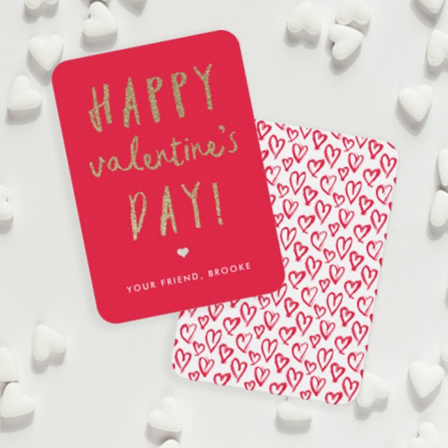 Guld Glitter Klassrum Glad Alla Hjärtans Dag Anteckningskort (Gold Glitter Handwritten Classroom Valentine Day Cards.)