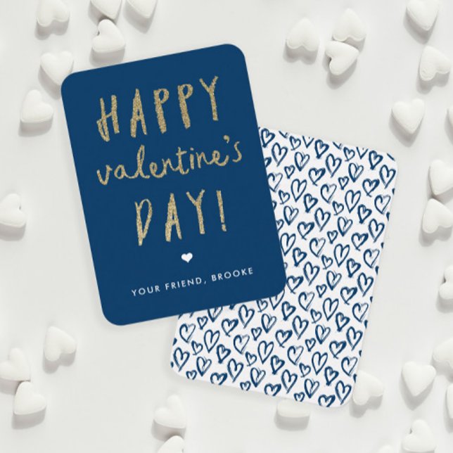 Guld Glitter Klassrum Glad Alla Hjärtans Dag Anteckningskort (Gold Glitter Handwritten Classroom Valentine Day Cards.)