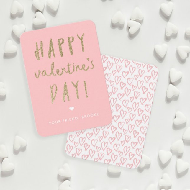 Guld Glitter Klassrum Glad Alla Hjärtans Dag Anteckningskort (Gold Glitter Handwritten Classroom Valentine Day Cards.)