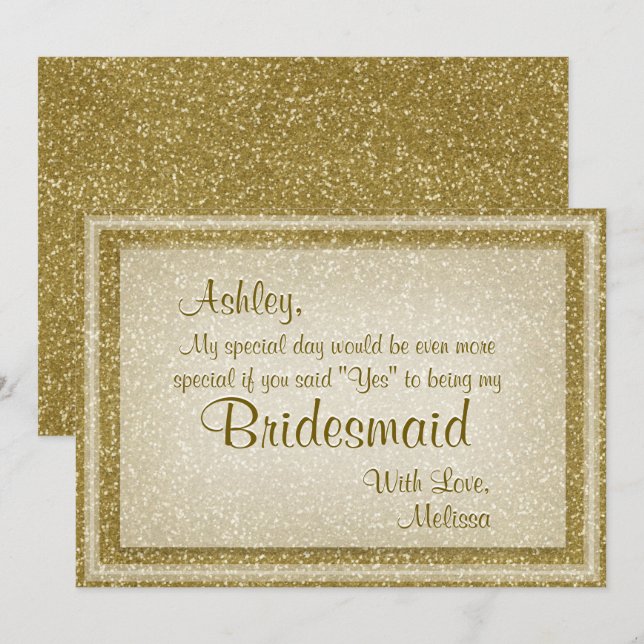 Guld Glitter kommer att bli min bridesmaid Inbjudningar (Fram/baksida)