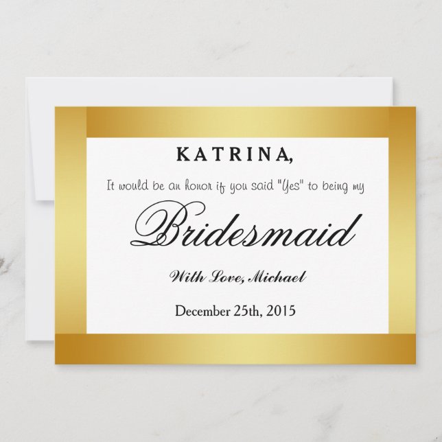 Guld Glitter kommer att bli min bridesmaid Inbjudningar (Framsida)