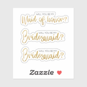 Guld glitter kommer du att bli min Bridesmaid Frie Klistermärken