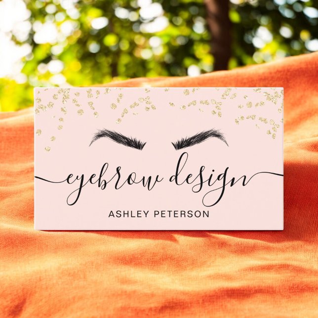 Guld glitter konetti  rosa, ögonbryn visitkort (Gold glitter confetti blush pink eyebrow design business card)