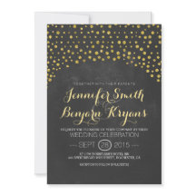 guld glitter-konfektylektens bröllopsinbjudningar