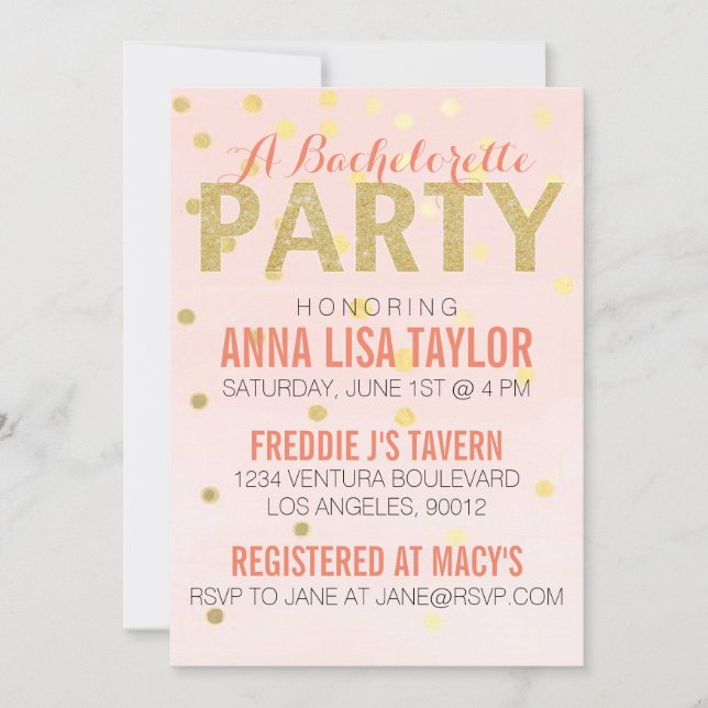 Guld Glitter-konfetti Bachelorette Party Inbjudningar (Framsida)