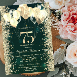 Guld Glitter Konfetti Bubons Grönt 75:e födelsedag Inbjudningar