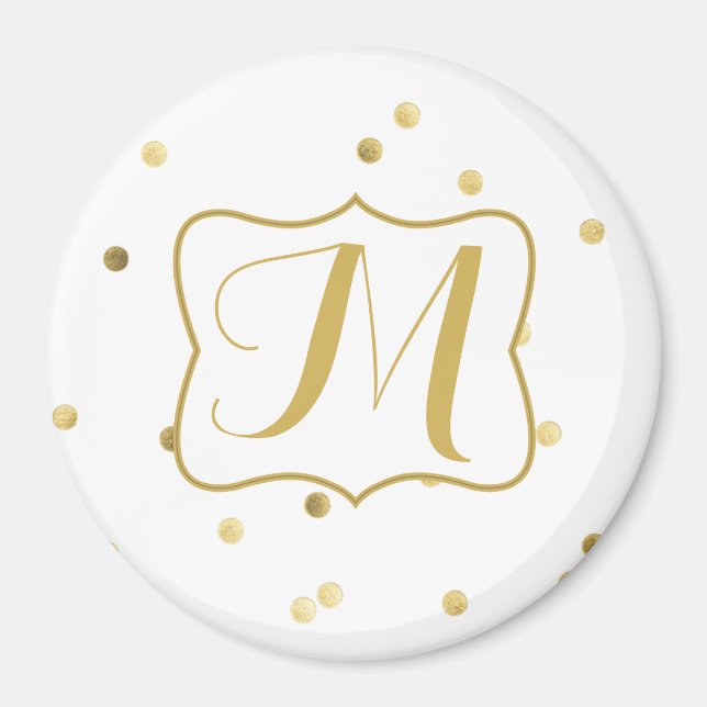 Guld Glitter Konfetti Dot Monogram första magnet (Framsidan)