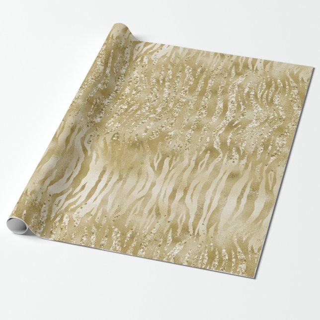 Guld Glitter Konfetti Glitzy Zebra tryck Presentpapper (Utrullad)