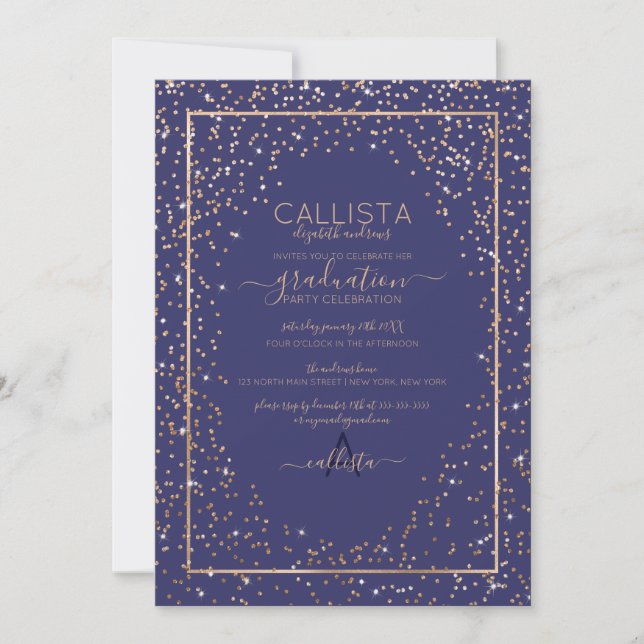 Guld Glitter Konfetti Gräns Studenten Inbjudningar (Framsida)