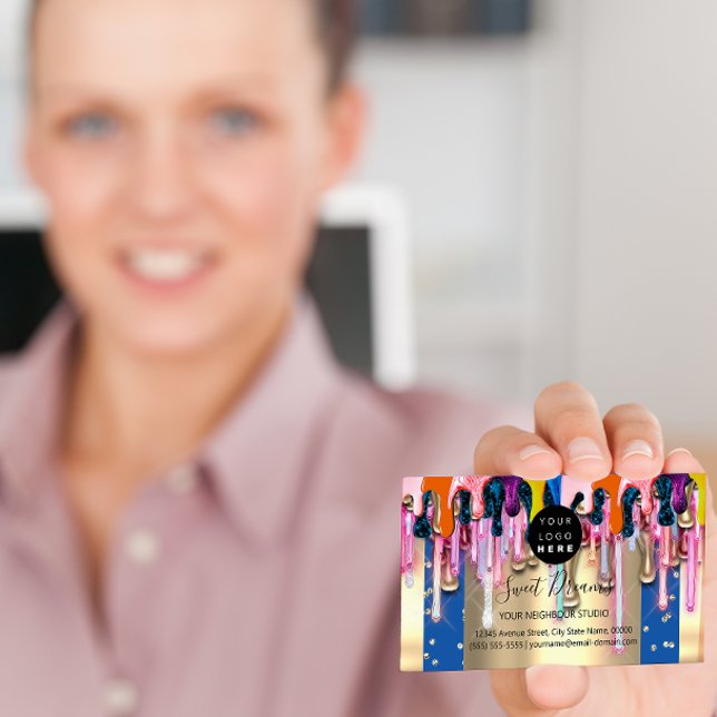 Guld Glitter-konfetti-holografdrivar Ram Visitkort (Skapare uppladdad)